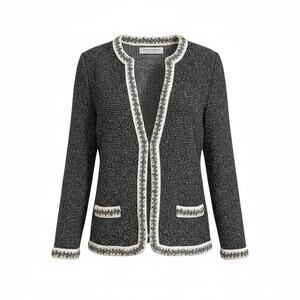Amina Rubinacci Bouclé Knit Cardigan Blazer Black White Trimmed Tweed Jacket S